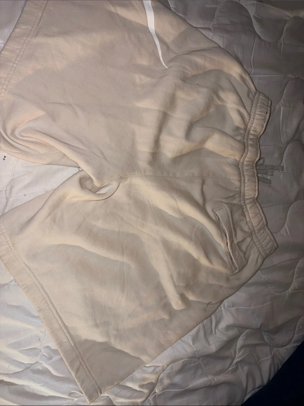 Nike Beige Mens Athletic Shorts with White Swoosh